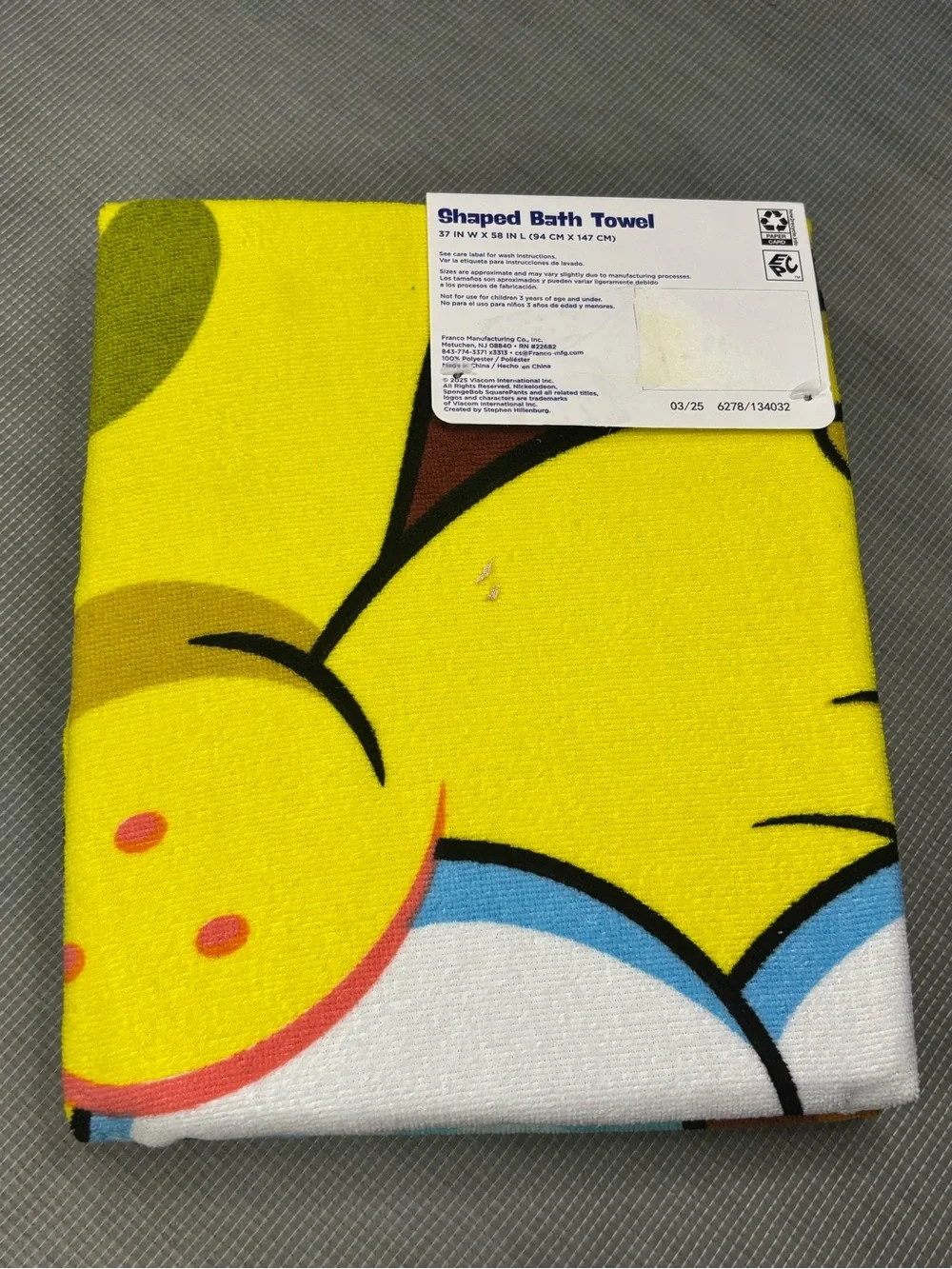 Nickelodeon SpongeBob beach towel kids unisex Yellow/Blue/Orange/Brown/Black New